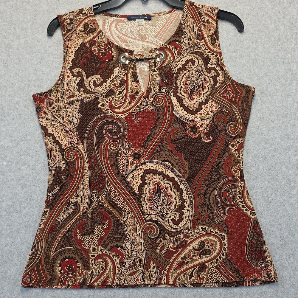 Tommy Hilfiger Beige and Red Paisley Top